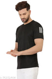Black Dri-Fit men's round neck active t-shirts, nylon, solid pattern, short sleeves for gym workouts (S/M/L)