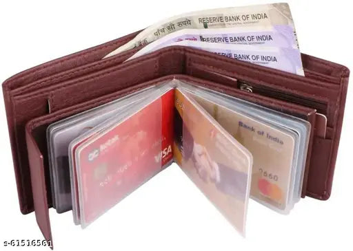 Beige faux leather men's minimalist wallet - stylish card holder with 10 slots, handcrafted in high-quality PU leather, made in India