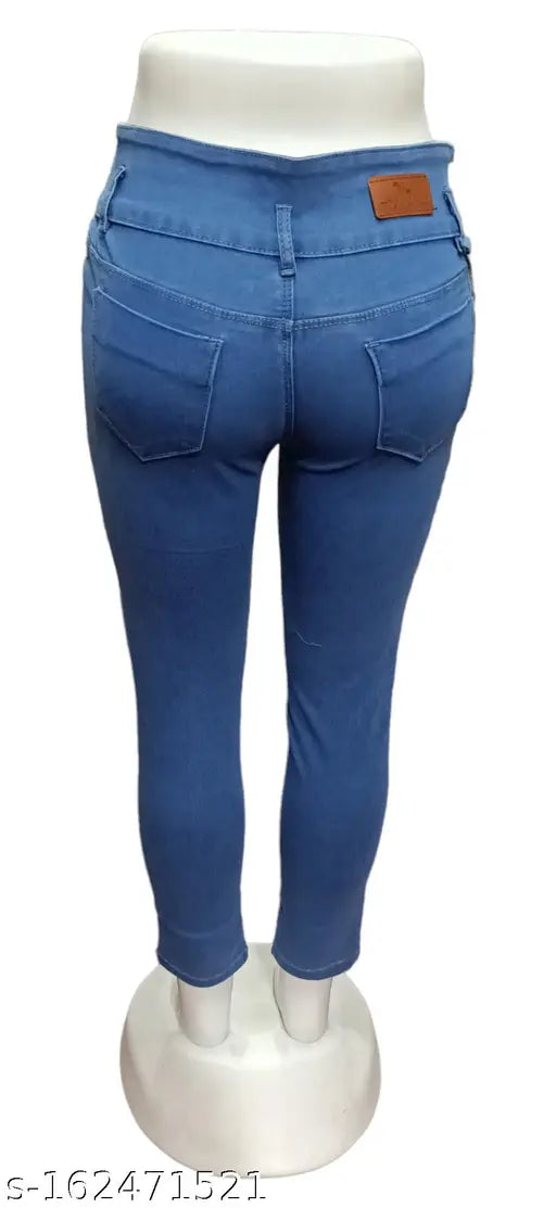 Mid rise, light blue women's slim fit jeans with 3 button closure