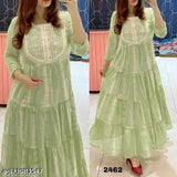 Green printed combo kurti set with three-quarter sleeves, available in sizes M-XXXXL. Indian women's party wear with included dupatta