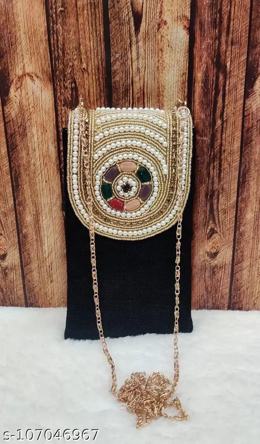 Jute embroidered saree clutch, waist clip purse for women - India-made accessory with mobile storage