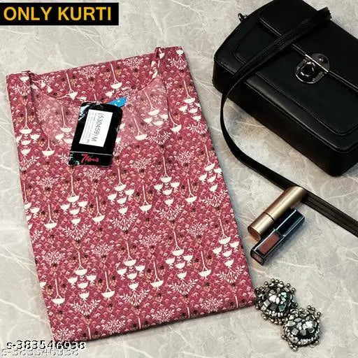 Women's printed straight crepe kurti, A-line 44" length kurti with 3/4 sleeve, suitable for casual and formal occasions, comes in set of 2, made in India