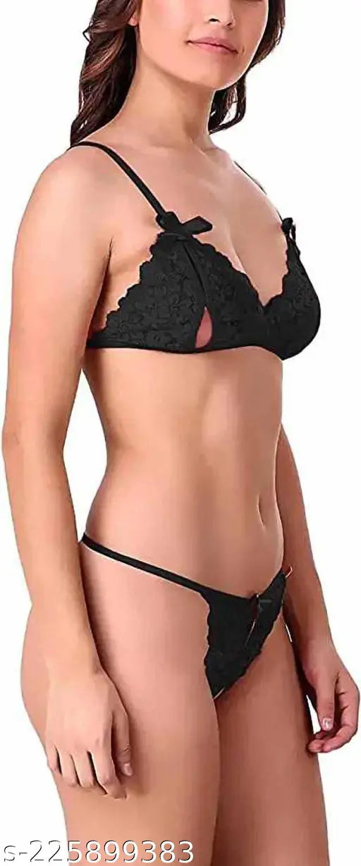 Sleeveless net night suit for women, self-design lace detailing, free size