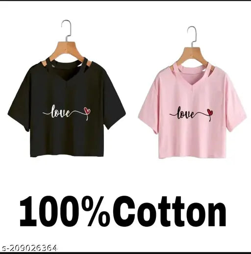 Pretty cotton blend V-neck top with printed design for office and casual wear, short sleeves. Versatile women's/girls fashion from Stylander