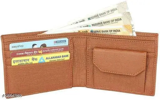 Faux leather bi-fold wallet, trendy men's classic design with 2 compartments, solid color, free size (11cm x 9cm or 11cm x 10cm) - Made in India