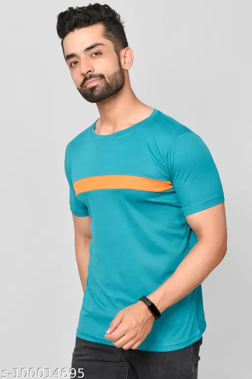Black synthetic short sleeve men's gym t-shirt, premium quality Indian-made CGreen fitness fashion