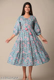 Floral cotton printed middy, three-quarter sleeves, vibrant Indian summer fashion
