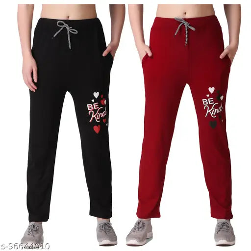 Red and black leggings with heart design, women's loungewear