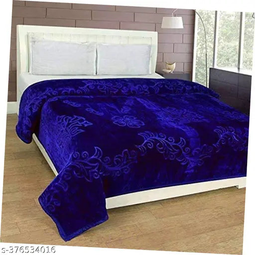 Blue microfiber mink double bed blanket, warm and lightweight for heavy winters