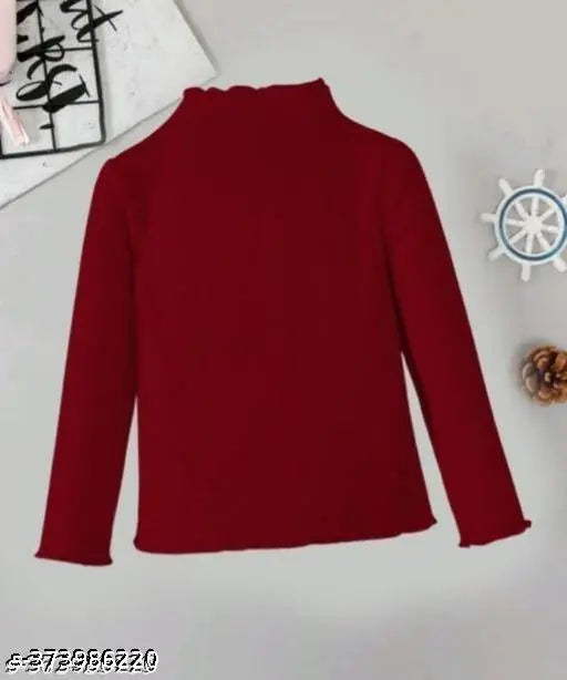 Casual cotton blend picco top with extended sleeves and high neck - ideal for winter kids' wear (solids)