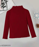 Casual cotton blend picco top with extended sleeves and high neck - ideal for winter kids' wear (solids)