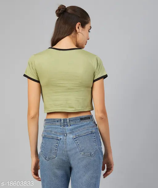 Mint green cotton short-sleeved women's t-shirt, solid design from CHIMPAAANZEE