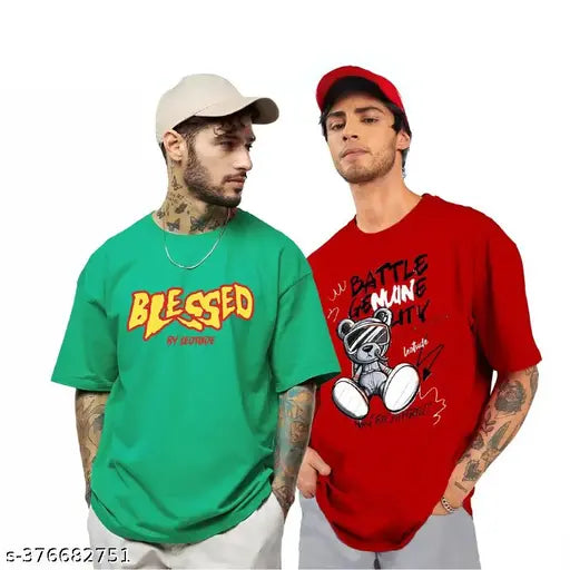 Oversized Cotton Blend Colorblocked T-Shirt Combo Pack of 2 - Men's Plus Size Available