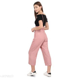 Pretty fabulous women's rayon jumpsuit, solid pattern, short sleeves, available in sizes S, M, L. Includes white polyester crop top