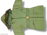 Light olive quilted girl's coat with fur trim hood