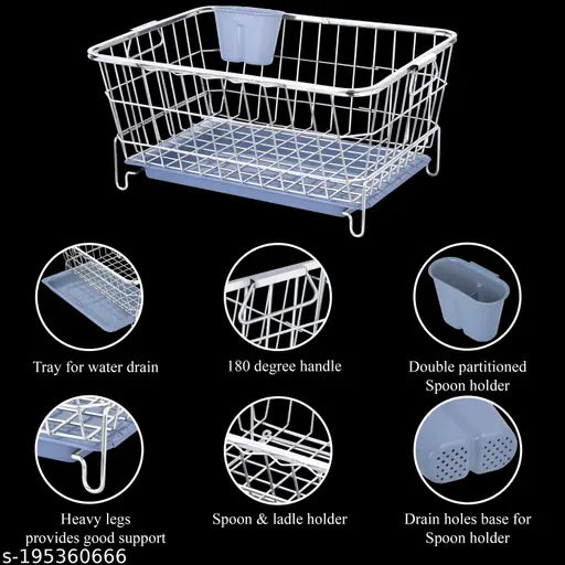 Stainless steel dish drainer rack, lime color, with tray and utensil drying stand, for kitchen sink counter top use