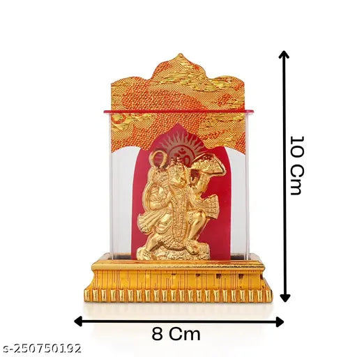 Golden color brass Hanuman Ji sitting statue, Bajrangbali murti for Car Dashboard Mandir or Home Decor