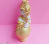 Gold-tone Poly Resin Bal Krishna Idol, handcrafted with marble finish, 10cm x 15cm x 7.5cm, ideal for Puja gift