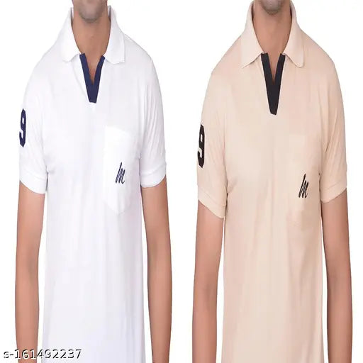 Cotton premium polo neck t-shirts for men, pack of 2 with pockets & embroidery - Indian made