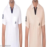 Cotton premium polo neck t-shirts for men, pack of 2 with pockets & embroidery - Indian made