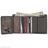 Gray genuine leather RFID-blocking men's wallet with 3 compartments, gift-boxed, India origin