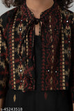 Kavish baby girl black printed Anarkali kurti with geometric short jacket, rayon three-quarter sleeves, size 7-8 years
