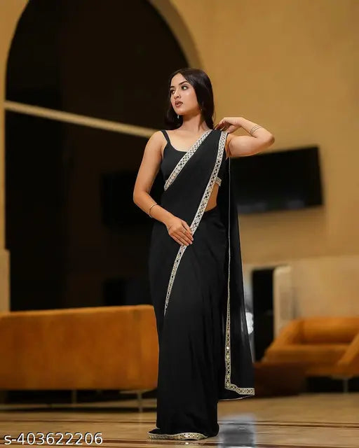 Ethnic Georgette saree for women, lightweight, embroidered, saree