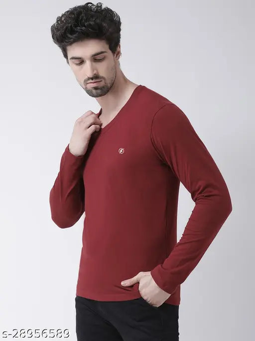 Men's lightweight, breathable, solid color V-Neck cotton T-shirt (India), ideal for summer casual wear