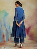 Viscose silk kurta dupatta set with embroidered detail, single size available in S-XXL, Indian silk bottomwear and organza dupatta on display