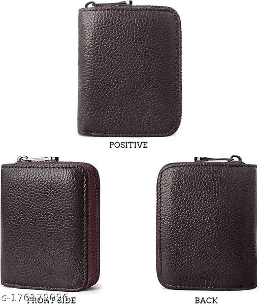 Solid leather 9-slot wallet with 2 money pockets and coin purse for men/women, handmade by Indian artisans. Measures 105 x 85 x 25 cm