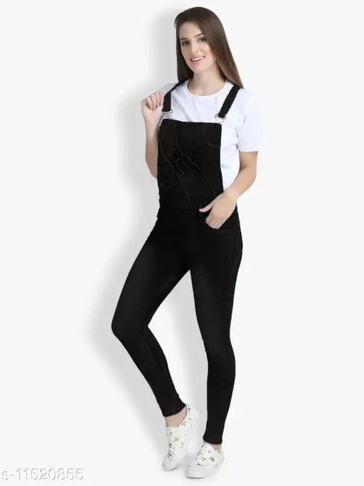 Stylish denim sleeveless dungaree jumpsuit in solid pattern, perfect for parties. Available in L, XL, XXL sizes from India