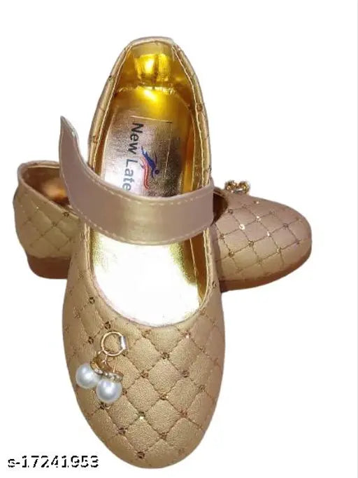 Synthetic golden ballet shoes for girls partywear, woven design with velcro fastening, sizes 6-11 years (Foot Length Size: 13.5cm - 22.1cm)