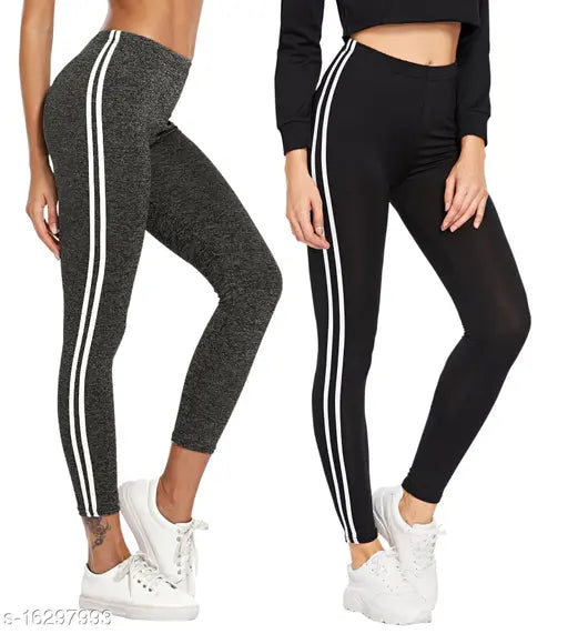 Striped cotton blend women's jeggings combo pack of 2 - Fashionable jogger pants for activewear, suitable for various sizes from 26-34in waist