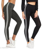 Striped cotton blend women's jeggings combo pack of 2 for sport wear and activewear, sizes range from 26-34 inches
