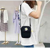 Fashionable black fanny pack with floral print on strap