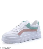 White synthetic kids' sneakers, lightweight & breathable, lace-up with net back detail, for walking and running. Made in India