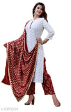 Stylish cotton kurta pant set, red border, full length