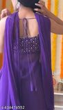 Purple Georgette Kurta with Embellished Net Palazzos and Dupatta - Indian fashion wear for women sizes XS, M (38"), L (40"), XL (42"), XXL (44")
