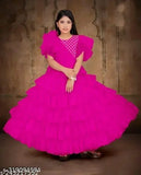 new designer Gillkart girls gown, net, short sleeves, trendy fashion for 5-16 years