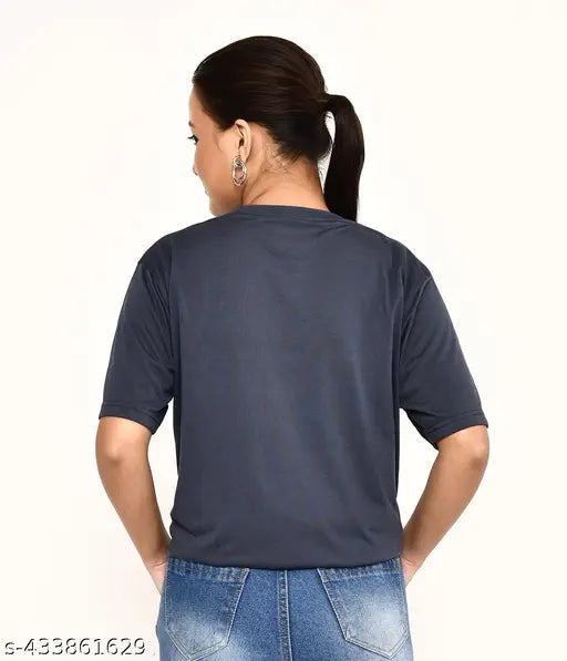 Cotton blend women's casual round neck T-shirt, comfortable and breathable western outfit in solid pattern. Perfect for various body types with short sleeves, multiple size options (S, M, L, XL, XXL). Made from premium quality materials, origin India