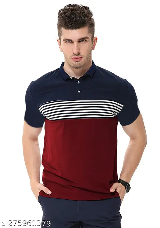 Multicolor cotton blend men's printed polo T-shirts pack of 2, trendy LEOTUDE brand for any casual occasion