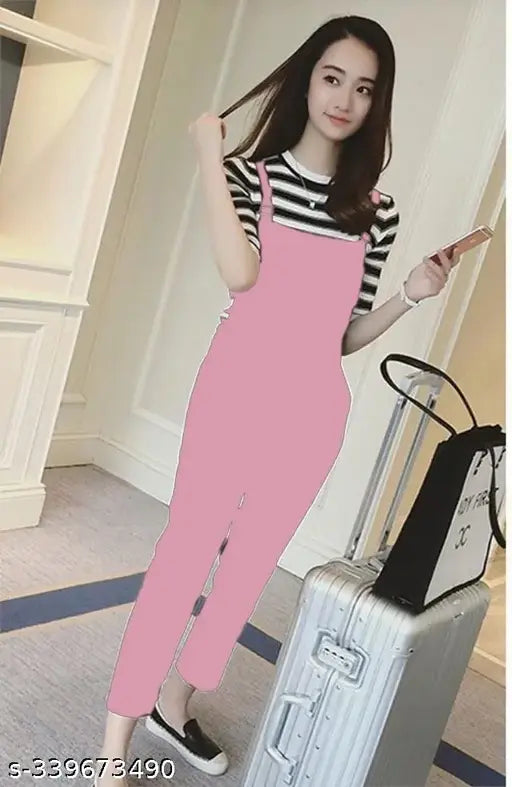 Pink Lycra jumpsuit from JKP COLLECTION, perfect for women's casual wear, three-quarter sleeves, solid color design, imported stretchable fabric, country of origin: India