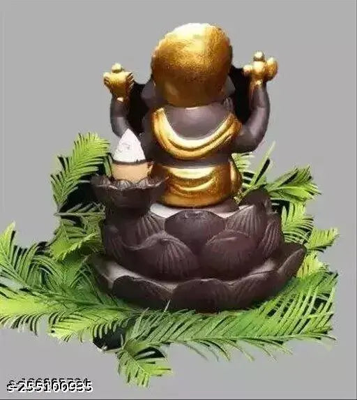 Golden incense holder in the shape of Lord Ganesha, decorative incense cone holder for 11 cones, gold color