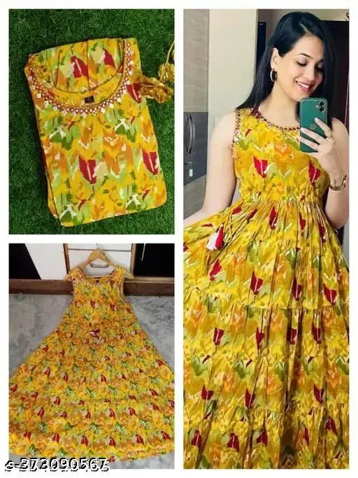 Viscose Rayon Anarkali embroidered printed gown kurti for women and girls, single size options available