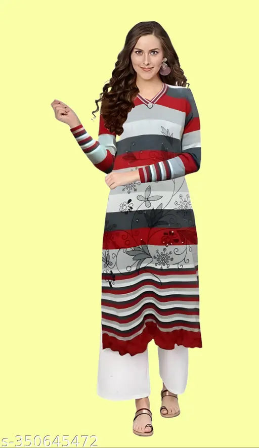 Multi-colored striped beads, women's woolen kameez