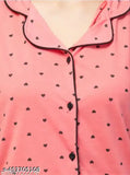 Light orange black heart-printed cotton women's night suit set - comfortable product for summer nights