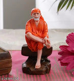Sculpted Sidh Orange Sai Baba Marble Finish Statue, 11cm high decorative god idol for home or office temples