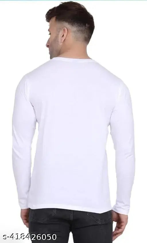 White printed full sleeve t-shirt, polyester, long sleeves, KITTO Fashion branded apparel