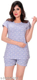 Fashionable cotton-lycra printed nightsuit short, premium dailywear comfort for women, India origin