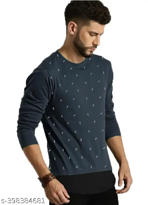 Printed cotton long-sleeve men's t-shirt, full sleeve design featuring vibrant artwork. M size (Chest: 40in, Length: 26in), Indian origin